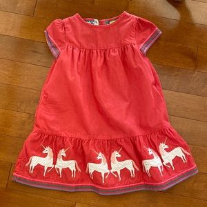 Mini Boden Corderoy girls Unicorn Dress 5/6 Salmon Pink